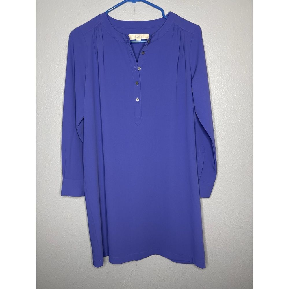 Loft Lavender Blue Button 3/4 Front Crew Neck Tunic Shirt Top Small